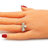 Anillo Multi Piedra 01.221.0007.09 Oro Laminado, Diseño de Gota, con Blanca Zirconia Cubica, Pulido, Tono Dorado (Size 9)
