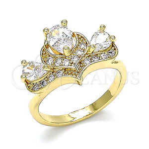 Anillo Multi Piedra 01.221.0007.09 Oro Laminado, Diseño de Gota, con Blanca Zirconia Cubica, Pulido, Tono Dorado (Size 9)