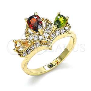 Anillo Multi Piedra 01.221.0007.1.09 Oro Laminado, Diseño de Gota, con Multicolor Zirconia Cubica, Pulido, Tono Dorado (Size 9)