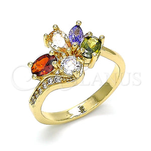Anillo Multi Piedra 01.221.0008.1.09 Oro Laminado, Diseño de Gota, con Multicolor Zirconia Cubica, Pulido, Tono Dorado (Size 9)