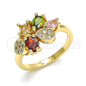 Anillo Multi Piedra 01.221.0010.1.09 Oro Laminado, Diseño de Gota, con Multicolor Zirconia Cubica, Pulido, Tono Dorado (Size 9)