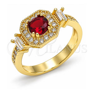 Anillo Multi Piedra 01.221.0013.09 Oro Laminado, Diseño de Baguette, con Granate and Blanca Zirconia Cubica, Pulido, Tono Dorado (Size 9)