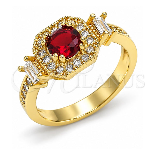 Anillo Multi Piedra 01.221.0013.09 Oro Laminado, Diseño de Baguette, con Granate and Blanca Zirconia Cubica, Pulido, Tono Dorado (Size 9)