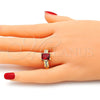 Anillo Multi Piedra 01.221.0014.2.09 Oro Laminado, con Granate and Blanca Zirconia Cubica, Pulido, Tono Dorado (Size 9)