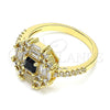 Anillo Multi Piedra 01.221.0015.2.09 Oro Laminado, con Negro and Blanca Zirconia Cubica, Pulido, Tono Dorado (Size 9)