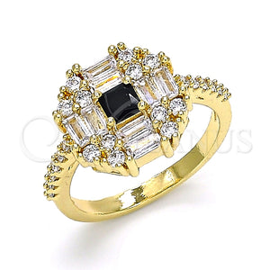 Anillo Multi Piedra 01.221.0015.2.09 Oro Laminado, con Negro and Blanca Zirconia Cubica, Pulido, Tono Dorado (Size 9)