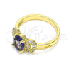 Anillo Multi Piedra 01.284.0048.1.07 Oro Laminado, con Amatista and Rosado Zirconia Cubica, Pulido, Tono Dorado (Size 7)