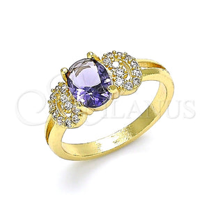 Anillo Multi Piedra 01.284.0048.1.08 Oro Laminado, con Amatista and Blanca Zirconia Cubica, Pulido, Tono Dorado (Size 8)