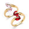 Anillo Multi Piedra 01.284.0055 Oro Laminado, Diseño de Corazón, con Rosado Zirconia Cubica, Pulido, Tono Dorado (One size fits all)