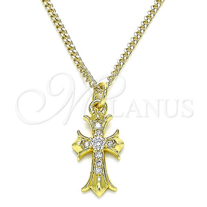Collares con Dije 04.362.0036.18 Oro Laminado, Diseño de Cruz, con Blanca Zirconia Cubica, Pulido, Tono Dorado (02 MM Thickness, 18 Inches Length)