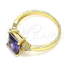 Anillo Multi Piedra 01.210.0119.06 Oro Laminado, con Amatista and Blanca Zirconia Cubica, Pulido, Tono Dorado (Size 6)