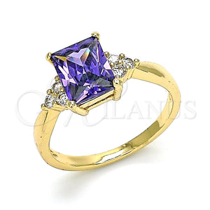 Anillo Multi Piedra 01.210.0119.06 Oro Laminado, con Amatista and Blanca Zirconia Cubica, Pulido, Tono Dorado (Size 6)