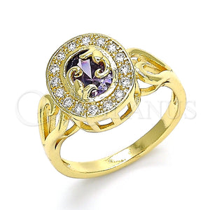 Anillo Multi Piedra 01.210.0120.06 Oro Laminado, con Amatista and Blanca Zirconia Cubica, Pulido, Tono Dorado (Size 6)