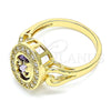 Anillo Multi Piedra 01.210.0120.07 Oro Laminado, con Amatista and Blanca Zirconia Cubica, Pulido, Tono Dorado (Size 7)