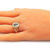 Anillo Multi Piedra 01.210.0120.2.09 Oro Laminado, con Topacio Azul and Blanca Zirconia Cubica, Pulido, Tono Dorado (Size 9)