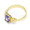 Anillo Multi Piedra 01.210.0121.06 Oro Laminado, Diseño de Flor, con Amatista Zirconia Cubica, Pulido, Tono Dorado (Size 6)