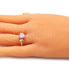 Anillo Multi Piedra 01.210.0121.1.06 Oro Laminado, Diseño de Flor, con Rosado Zirconia Cubica, Pulido, Tono Dorado (Size 6)