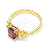 Anillo Multi Piedra 01.210.0121.2.06 Oro Laminado, Diseño de Flor, con Granate Zirconia Cubica, Pulido, Tono Dorado (Size 6)