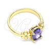 Anillo Multi Piedra 01.210.0121.07 Oro Laminado, Diseño de Flor, con Amatista Zirconia Cubica, Pulido, Tono Dorado (Size 7)
