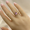 Anillo Multi Piedra 01.210.0121.1.07 Oro Laminado, Diseño de Flor, con Rosado Zirconia Cubica, Pulido, Tono Dorado (Size 7)
