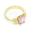 Anillo Multi Piedra 01.210.0121.1.07 Oro Laminado, Diseño de Flor, con Rosado Zirconia Cubica, Pulido, Tono Dorado (Size 7)