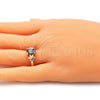 Anillo Multi Piedra 01.210.0121.08 Oro Laminado, Diseño de Flor, con Amatista Zirconia Cubica, Pulido, Tono Dorado (Size 8)