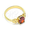 Anillo Multi Piedra 01.210.0121.2.08 Oro Laminado, Diseño de Flor, con Granate Zirconia Cubica, Pulido, Tono Dorado (Size 8)