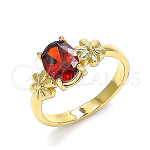 Anillo Multi Piedra 01.210.0121.2.08 Oro Laminado, Diseño de Flor, con Granate Zirconia Cubica, Pulido, Tono Dorado (Size 8)