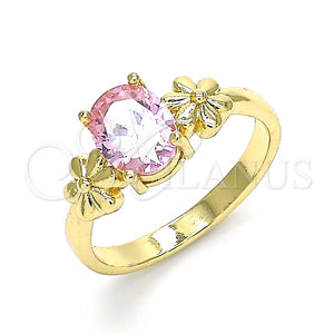 Anillo Multi Piedra 01.210.0121.1.09 Oro Laminado, Diseño de Flor, con Rosado Zirconia Cubica, Pulido, Tono Dorado (Size 9)