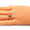 Anillo Multi Piedra 01.210.0121.2.09 Oro Laminado, Diseño de Flor, con Granate Zirconia Cubica, Pulido, Tono Dorado (Size 9)