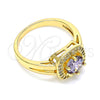 Anillo Multi Piedra 01.210.0123.06 Oro Laminado, con Amatista and Blanca Zirconia Cubica, Pulido, Tono Dorado (Size 6)