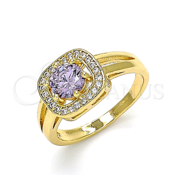 Anillo Multi Piedra 01.210.0123.09 Oro Laminado, con Amatista and Blanca Zirconia Cubica, Pulido, Tono Dorado (Size 9)