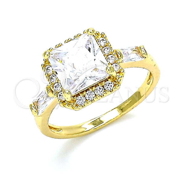 Anillo Multi Piedra 01.210.0129.06 Oro Laminado, con Blanca Zirconia Cubica, Pulido, Tono Dorado (Size 6)
