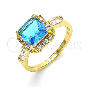 Anillo Multi Piedra 01.210.0129.2.06 Oro Laminado, Diseño de Baguette, con Topacio Azul and Blanca Zirconia Cubica, Pulido, Tono Dorado (Size 6)