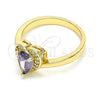 Anillo Multi Piedra 01.210.0130.06 Oro Laminado, Diseño de Corazón y Gota, con Amatista and Blanca Zirconia Cubica, Pulido, Tono Dorado (Size 6)