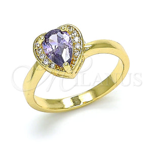 Anillo Multi Piedra 01.210.0130.06 Oro Laminado, Diseño de Corazón y Gota, con Amatista and Blanca Zirconia Cubica, Pulido, Tono Dorado (Size 6)