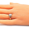 Anillo Multi Piedra 01.210.0130.5.06 Oro Laminado, Diseño de Corazón y Gota, con Blanca Zirconia Cubica, Pulido, Tono Dorado (Size 6)