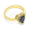 Anillo Multi Piedra 01.210.0130.3.07 Oro Laminado, Diseño de Corazón y Gota, con Negro and Blanca Zirconia Cubica, Pulido, Tono Dorado (Size 7)
