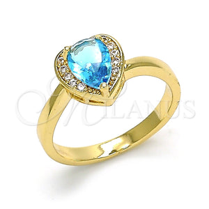 Anillo Multi Piedra 01.210.0130.4.07 Oro Laminado, Diseño de Corazón y Gota, con Topacio Azul and Blanca Zirconia Cubica, Pulido, Tono Dorado (Size 7)
