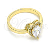 Anillo Multi Piedra 01.210.0130.5.07 Oro Laminado, Diseño de Corazón y Gota, con Blanca Zirconia Cubica, Pulido, Tono Dorado (Size 7)