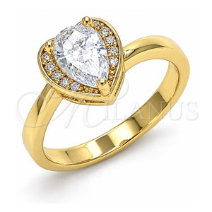 Anillo Multi Piedra 01.210.0130.5.07 Oro Laminado, Diseño de Corazón y Gota, con Blanca Zirconia Cubica, Pulido, Tono Dorado (Size 7)