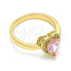Anillo Multi Piedra 01.210.0130.1.08 Oro Laminado, Diseño de Corazón y Gota, con Rosado and Blanca Zirconia Cubica, Pulido, Tono Dorado (Size 8)