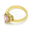 Anillo Multi Piedra 01.210.0130.1.08 Oro Laminado, Diseño de Corazón y Gota, con Rosado and Blanca Zirconia Cubica, Pulido, Tono Dorado (Size 8)