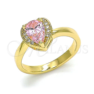 Anillo Multi Piedra 01.210.0130.1.08 Oro Laminado, Diseño de Corazón y Gota, con Rosado and Blanca Zirconia Cubica, Pulido, Tono Dorado (Size 8)