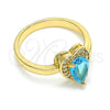 Anillo Multi Piedra 01.210.0130.4.08 Oro Laminado, Diseño de Corazón y Gota, con Topacio Azul and Blanca Zirconia Cubica, Pulido, Tono Dorado (Size 8)
