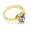 Anillo Multi Piedra 01.210.0130.09 Oro Laminado, Diseño de Corazón y Gota, con Amatista and Blanca Zirconia Cubica, Pulido, Tono Dorado (Size 9)