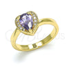 Anillo Multi Piedra 01.210.0130.09 Oro Laminado, Diseño de Corazón y Gota, con Amatista and Blanca Zirconia Cubica, Pulido, Tono Dorado (Size 9)