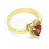 Anillo Multi Piedra 01.210.0130.2.09 Oro Laminado, Diseño de Corazón y Gota, con Granate and Blanca Zirconia Cubica, Pulido, Tono Dorado (Size 9)