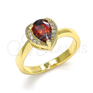 Anillo Multi Piedra 01.210.0130.2.09 Oro Laminado, Diseño de Corazón y Gota, con Granate and Blanca Zirconia Cubica, Pulido, Tono Dorado (Size 9)