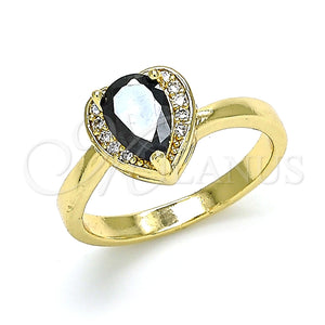 Anillo Multi Piedra 01.210.0130.3.09 Oro Laminado, Diseño de Corazón y Gota, con Negro and Blanca Zirconia Cubica, Pulido, Tono Dorado (Size 9)